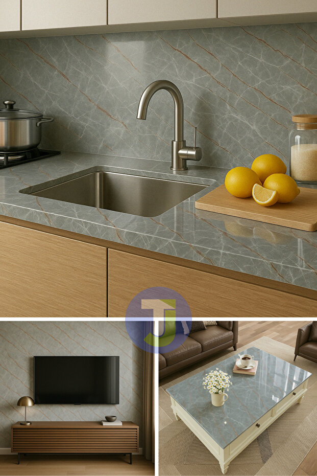 Kendinden yapışkanlı Mermer Desen Folyo Tezgah Mutfak Banyo Duvar Kaplama 60cmX500cm - 3