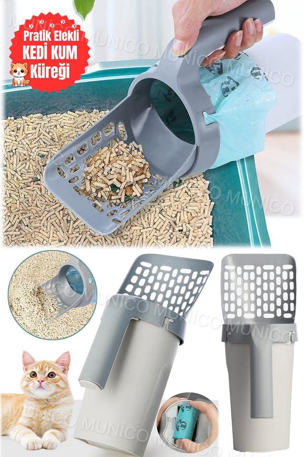1 Dakikada Kedi Kumu Temizleme Dışkı Toplama Poşet Hazneli Kürek Temizlik Aparatı Küreği Kepçe - 3