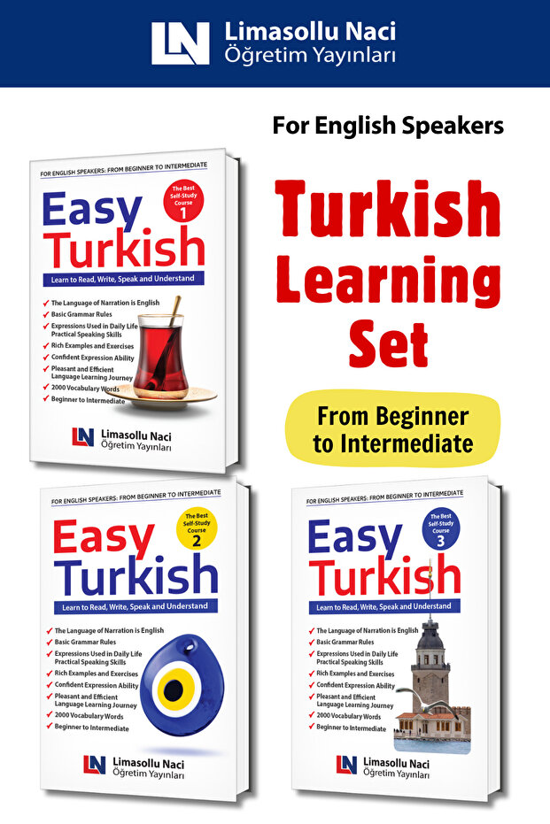 Easy Turkish Set, for English Speakers, Turkish Learning Set with English Annotations