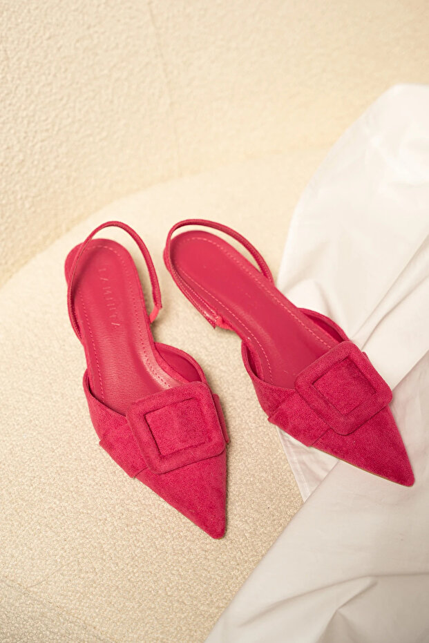 Nicole Fuchsia Suede Buckle Women's High Heels