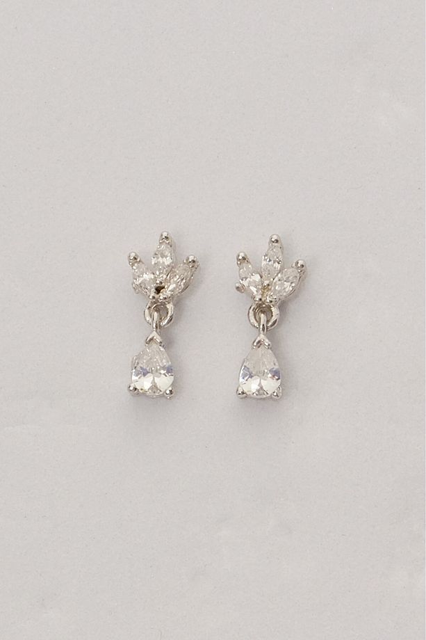 Gümüş rodyumlu zirkon taşlı damla sallantılı lotus küpe SGTL12836RODAJ - 4