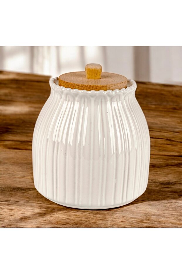 Porcelain Salt, Coffee, Pulses Jar with Bamboo Vacuum Lid