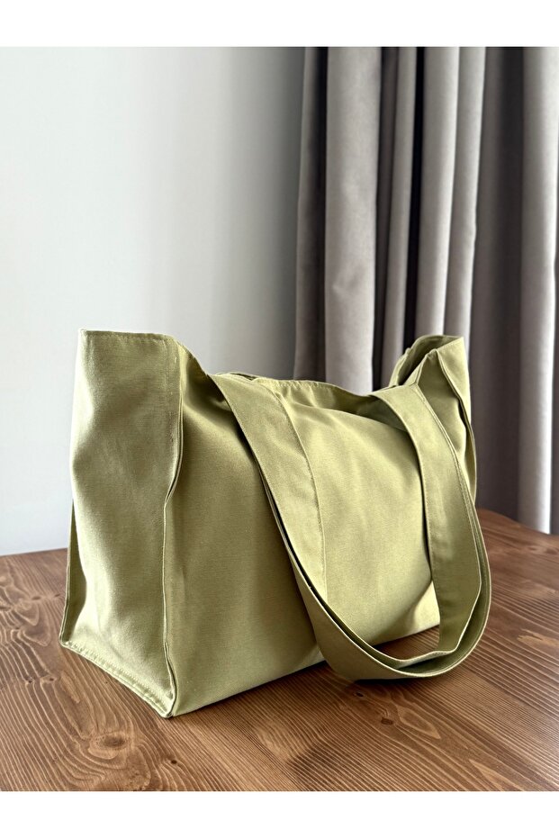 Oil Green Gusseted Hand Arm and Shoulder Tote Bag