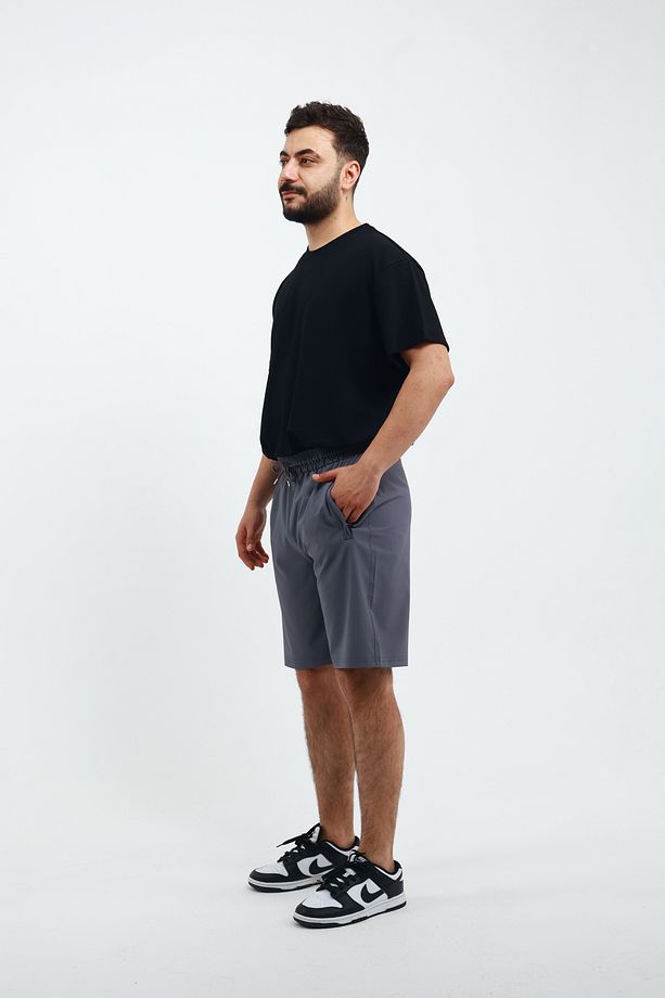 Erkek Cep Fermuarlı ve Arka Cepli Paraşüt Kumaş (Dokuma) Spor Likra Bermuda Şort - 5