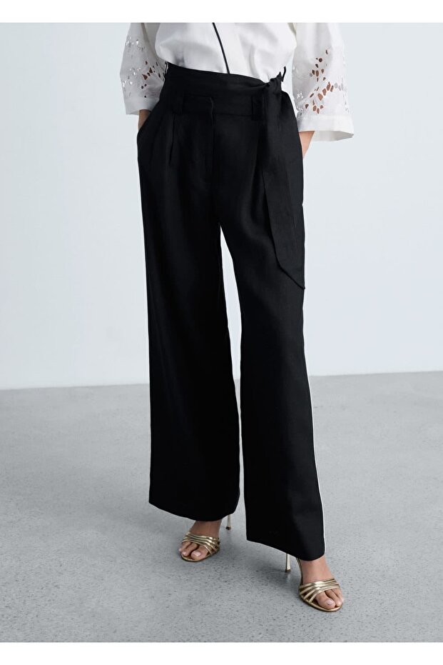 بنطال كتان بخطوط متباينة - 1