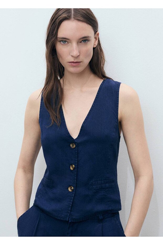 Denim görünümlü lyocell yelek - 1