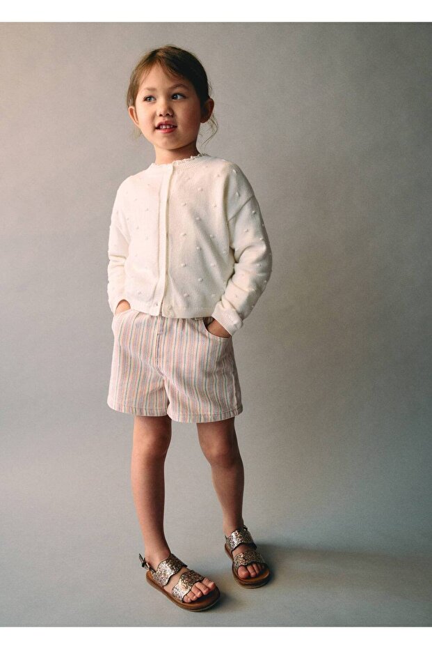 Çizgili Denim Şort - 5