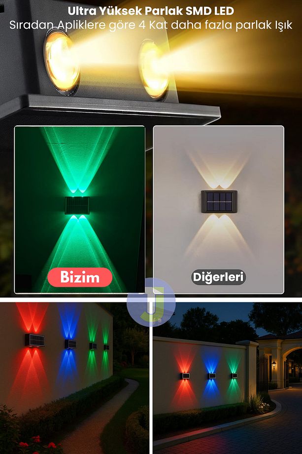 Solar Güneş Enerjili 4 Ledli Bahçe Aydınlatması Aplik RGB Işık Led Lamba (1 Adet) - 2