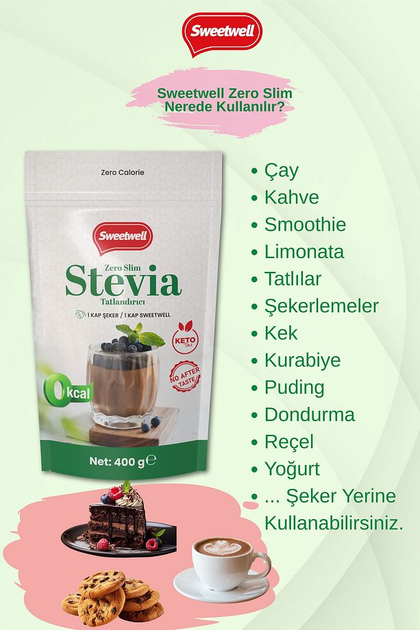 Zero Slim Stevia & Eritritol Tatlandırıcı 400 Gr x 3 Adet Şekersiz, 0 Kalori, Keto ve Vegan Uyumlu - 3