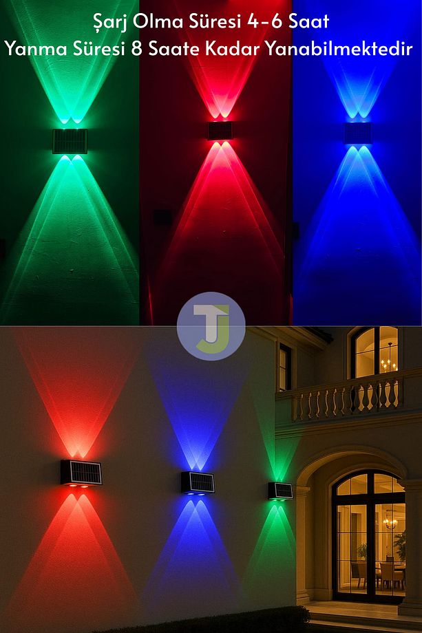 Solar Güneş Enerjili 4 Ledli Bahçe Aydınlatması Aplik RGB Işık Led Lamba (1 Adet) - 6