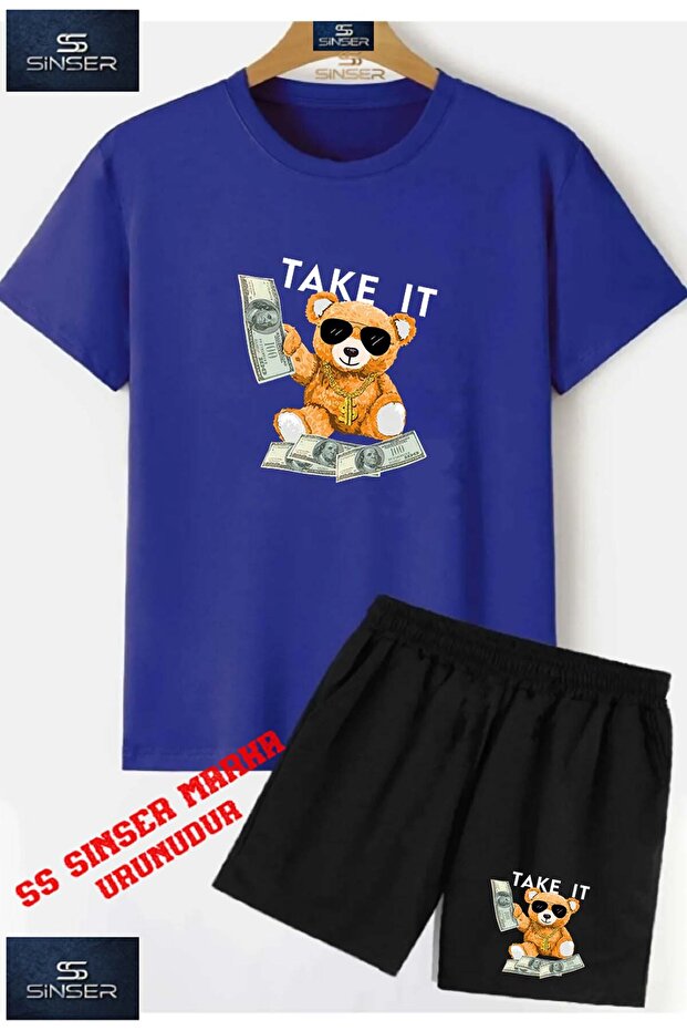 Children's Take It a Bear Dollar Custom Printed Crew Neck T-Shirt - Shorts Set