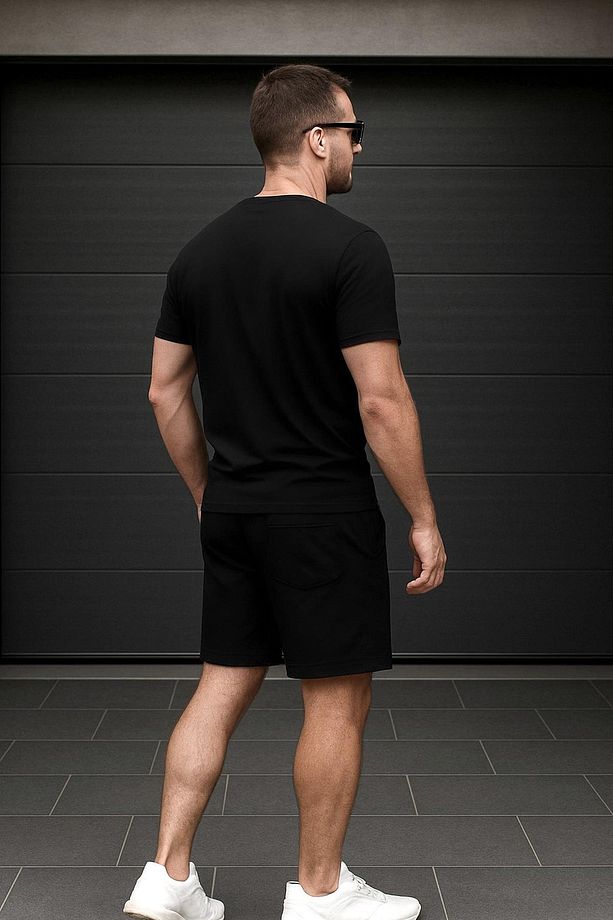 Regular Kalıp 2'li Set Relax Comfort Fit Şardonsuz Tshirt Şort Eşofman Takımı - 3