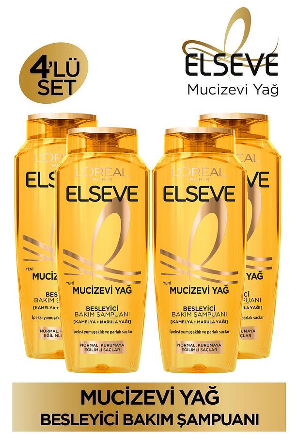 L'Oréal Paris Elseve Mucizevi Yağ Besleyici Bakım Şampuanı 400 ml 4'lü Set - 1