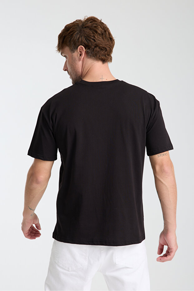 Siyah Oversize/Geniş Kesim Nakış Detaylı %100 Pamuk T-Shirt TMNSS25TS00199 - 5