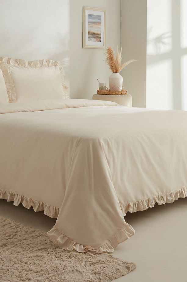 Pure Ruffle %100 Pamuk Tek Kişilik Nevresim Takımı Açık Bej - 7