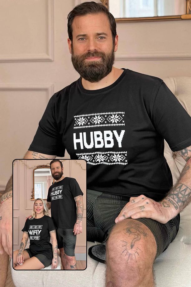 Siyah Hubby Şortlu Sevgili Aile Pijaması - Erkek Takımı - 1