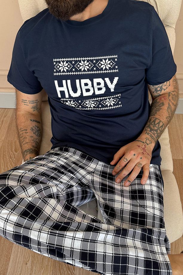 Lacivert Hubby Kısa Kol Sevgili Aile Pijaması   Erkek Takımı - 4