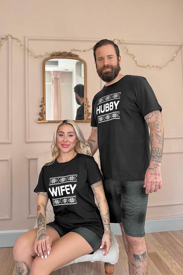 Siyah Hubby Şortlu Sevgili Aile Pijaması - Erkek Takımı - 7
