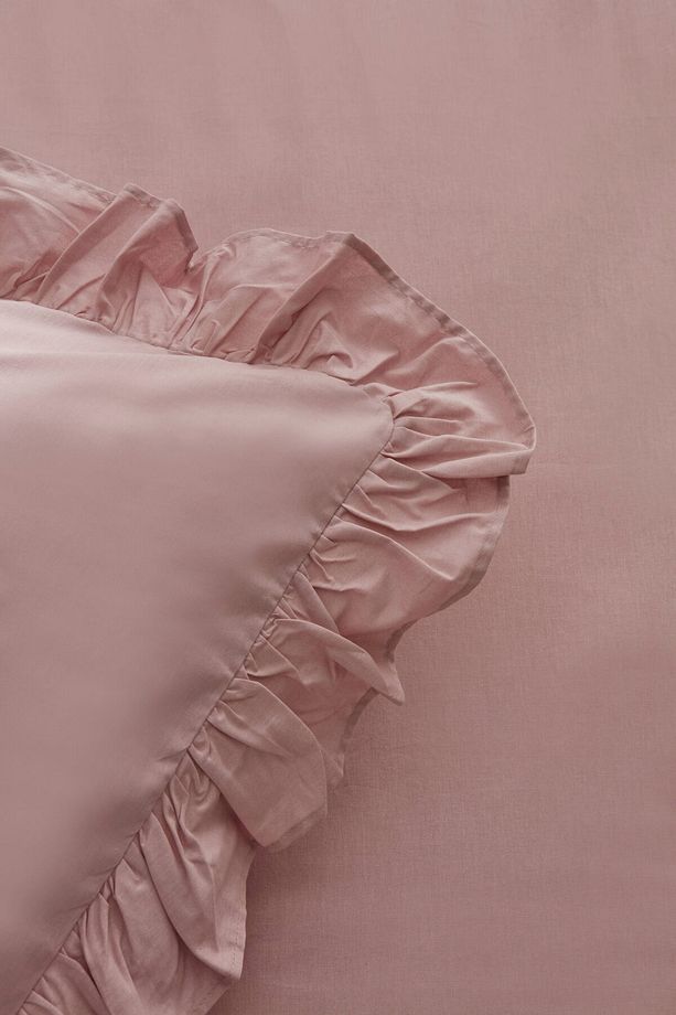 Pure Ruffle %100 Pamuk Çift Kişilik Nevresim Takımı Pudra - 5
