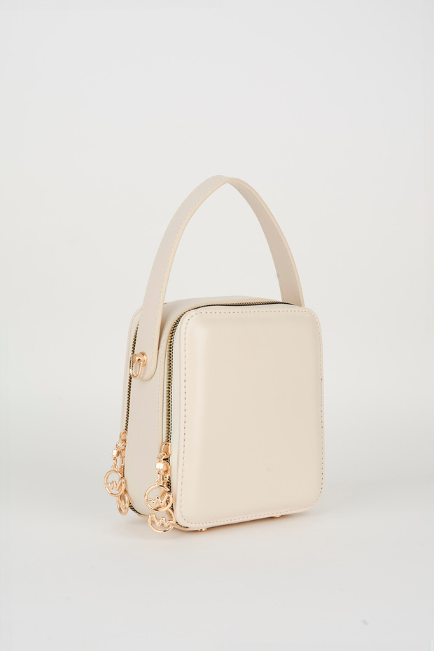 Women's Hazer Cream 3 Compartment Lined Faux Leather Adjustable Strap Zipper Closure Hand and Shoulder Bag
