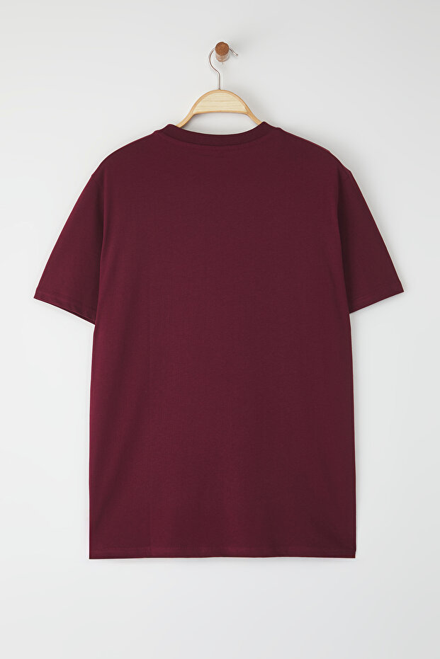 Bordo Regular/Normal Kesim Nakış Detaylı %100 Pamuklu T-Shirt TMNSS24TS00056 - 4