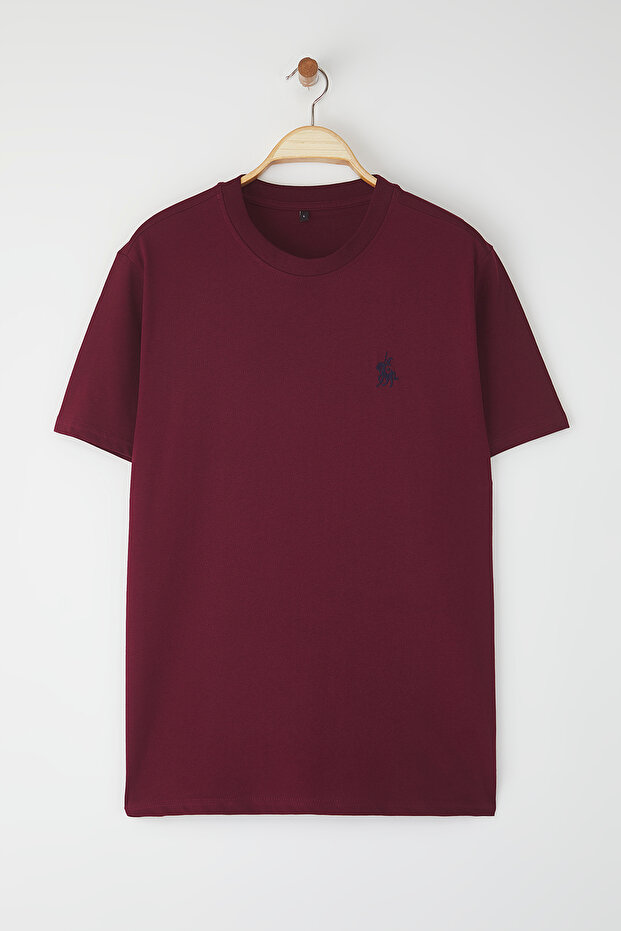 Bordo Regular/Normal Kesim Nakış Detaylı %100 Pamuklu T-Shirt TMNSS24TS00056 - 2
