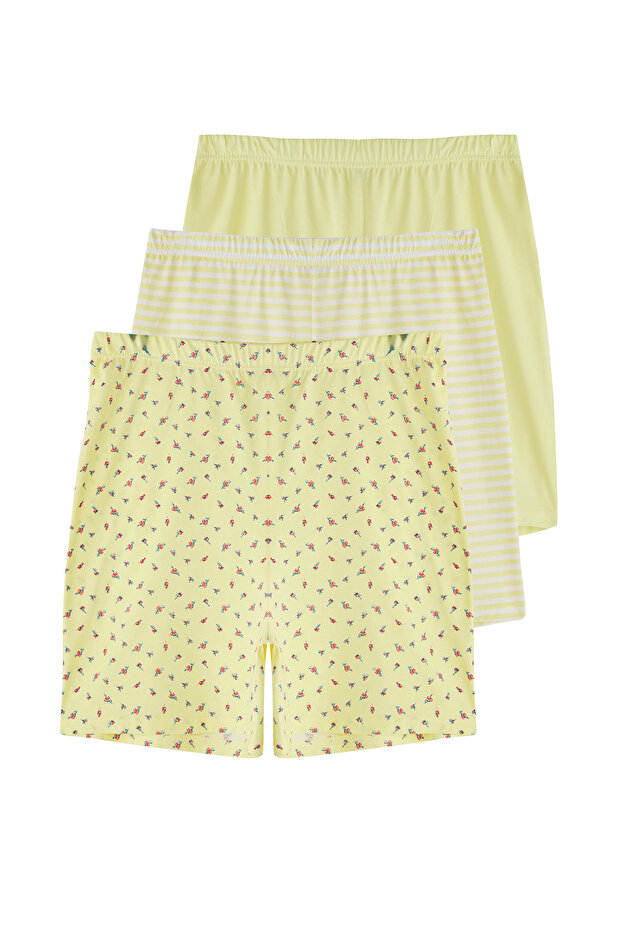 Sarı/Çok Renkli 3'lü 100% Pamuk Baskılı Süprem Örme Pijama Altı TBBSS25IA00006 - 2