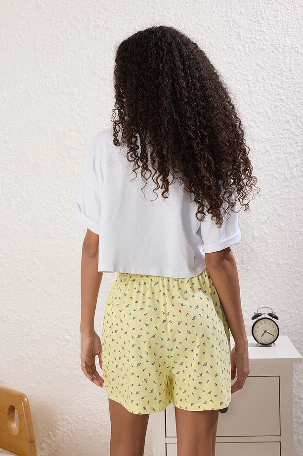 Sarı-Çok Renkli 3'lü Paket %100 Pamuklu Çiçekli ve Çizgili Örme Pijama Altı THMSS25PJ00014 - 3