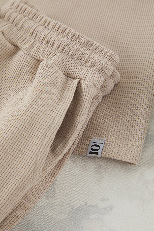 Bej Oversize/Geniş Kesim Dokulu Eşofman Takımı TMNSS25EM00010 - 7