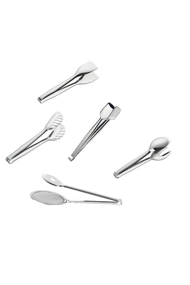 Steel Tongs Set of 5 - Frying, Grilling, Serving, Pastry and Pasta