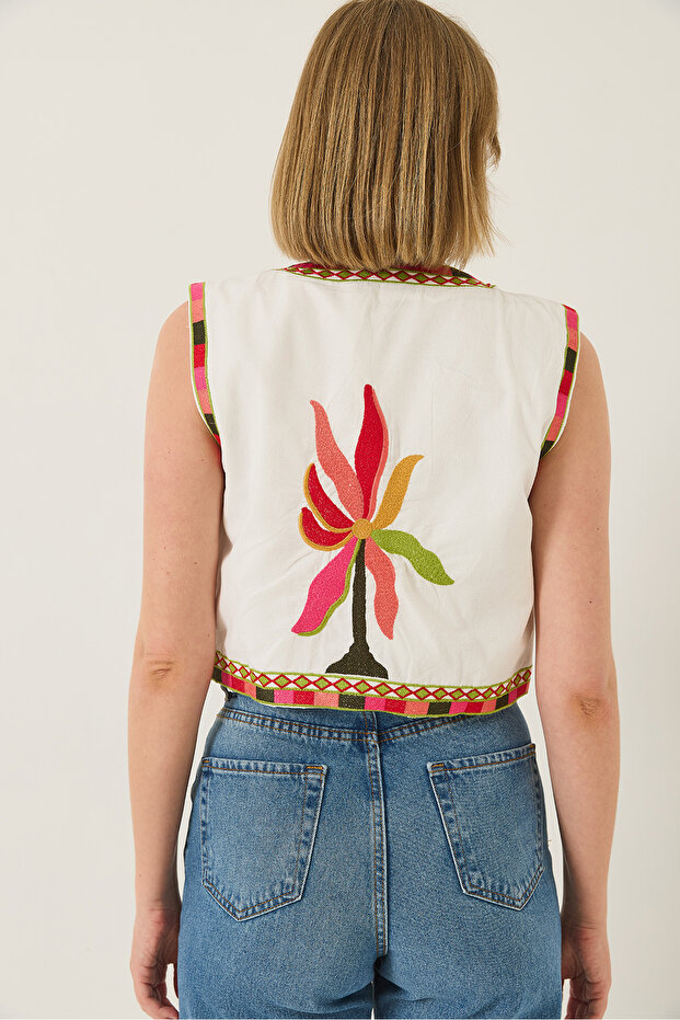 Dámská vyšívaná detailní plátěná vesta 291 60283216 - 8