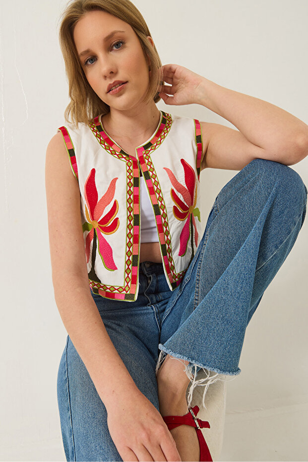 Dámská vyšívaná detailní plátěná vesta 291 60283216 - 1