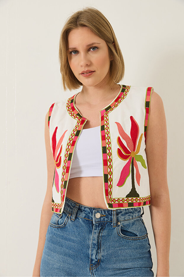 Dámská vyšívaná detailní plátěná vesta 291 60283216 - 5