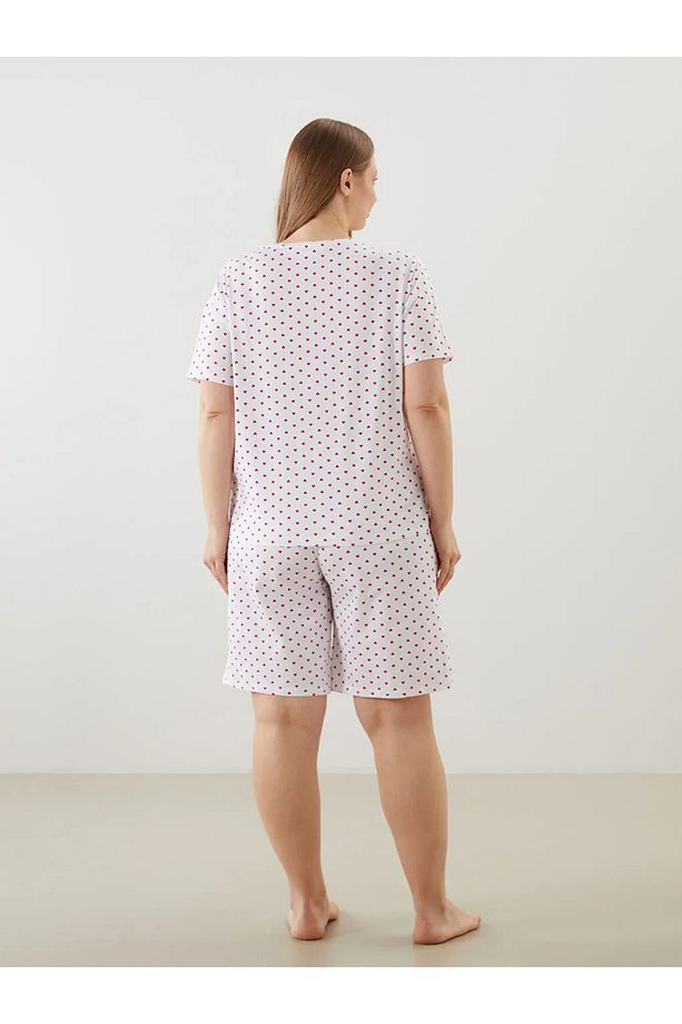 LCW DREAM Ekru Büyük Beden Kalp Baskılı Kadın Şortlu Pijama Takımı - 4