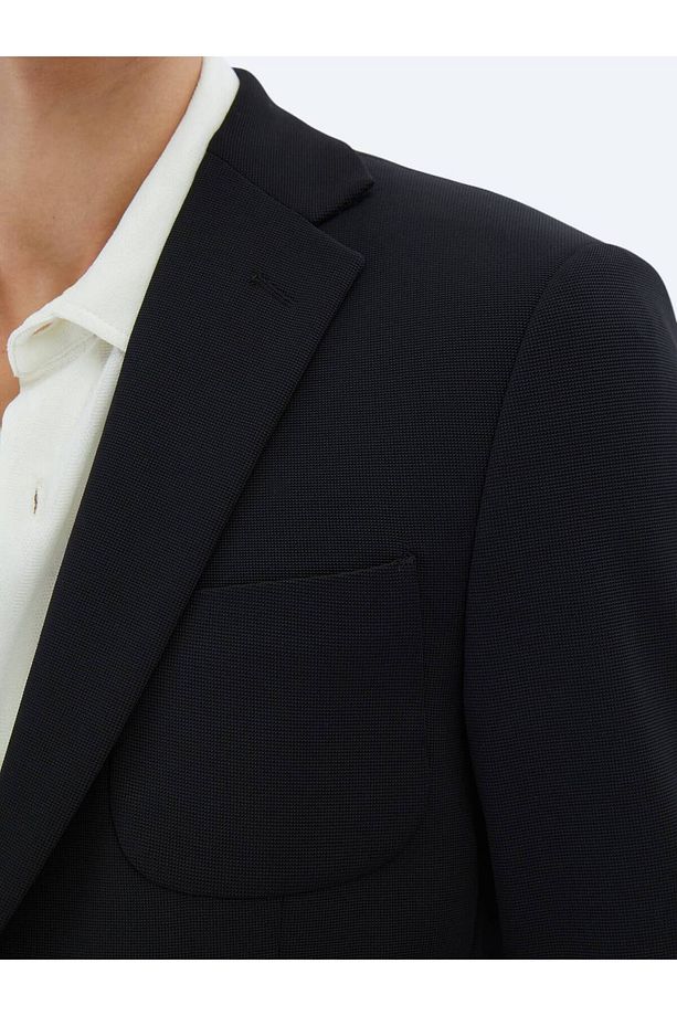 Siyah Düz Fitted Fit Örme Takım Elbise - 5