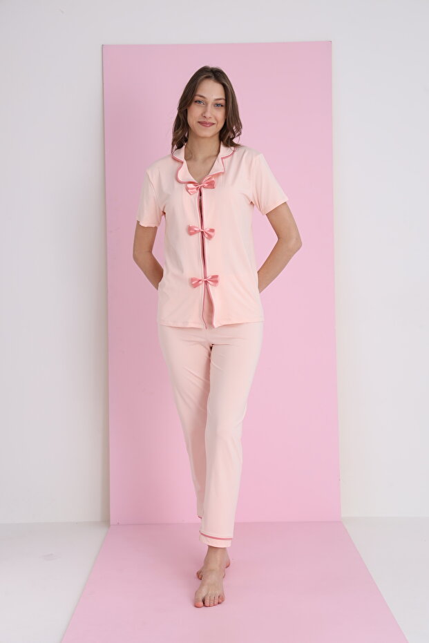 طقم بيجامة بفيونكة من الخيزران - 2