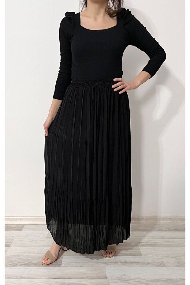 Black Pleated Tulle Skirt - Summer Chiffon Skirt