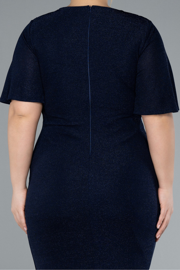 Kısa Kol V Yaka Midi Büyük Beden Davet Elbisesi ABK39931 - 4