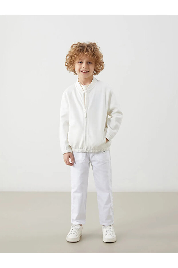 LCW Kids Ekru Basic Erkek Çocuk Fermuarlı Sweatshirt - 2