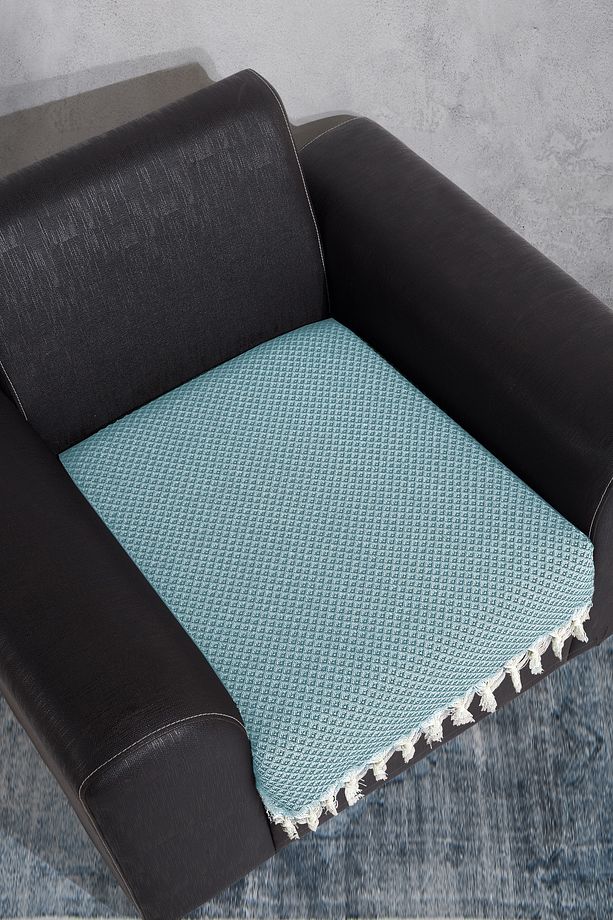 Oturma Yerini Kapatan Saçaklı Koltuk Örtüsü %100 Pamuk Berjer Örtüsü Ve Şalı 70x95 Cm Petrol Mavisi - 2