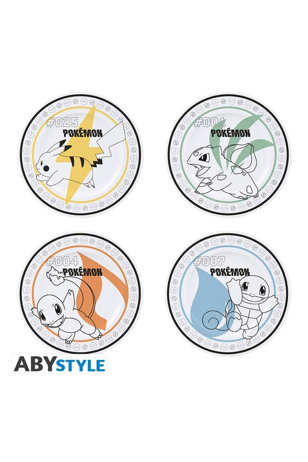 POKEMON - Set of 4 Plates - Starters + Pikachu