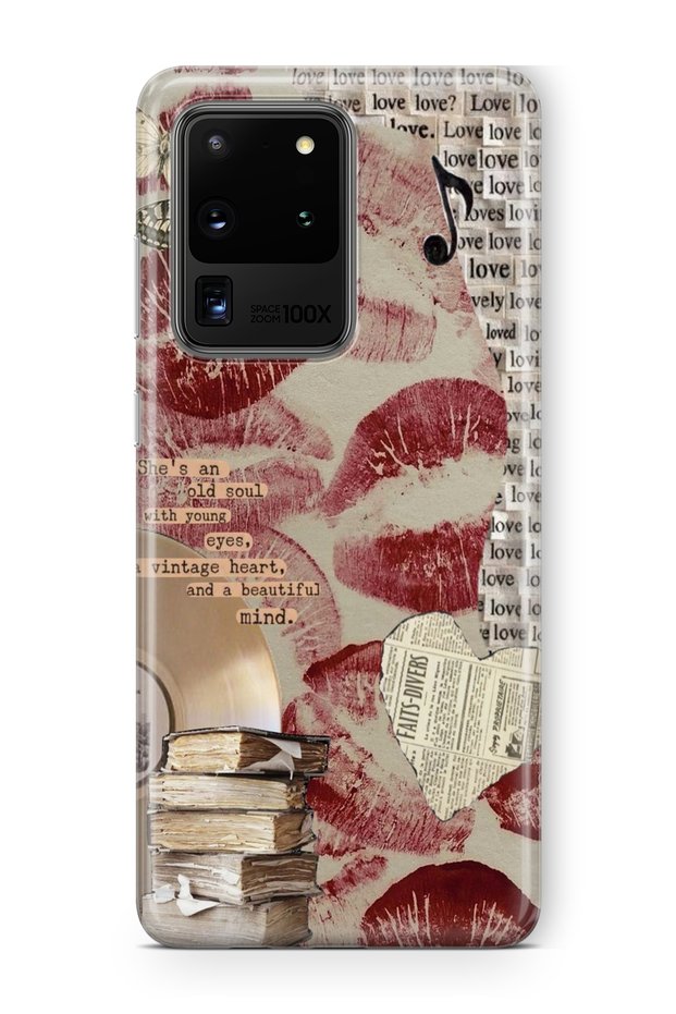 Samsung Galaxy S20 Ultra Compatible Vintage Heart Design Printed Transparent Case