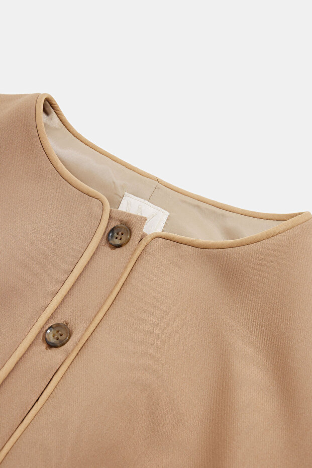 BEJ MİNİ O YAKA ELBİSE - 3