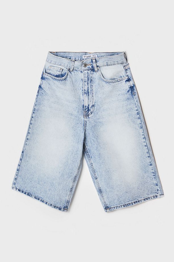 Kadın Snow Kot Rengi 4S5-3 Maxi Boy Kemer Detaylı %100 Koton Yüksek Bel Uzun Denim Şort Bermuda - 3
