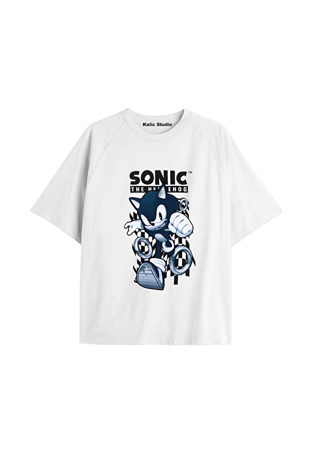 Unisex Mr. Sonic Patterned White Summer T-Shirt
