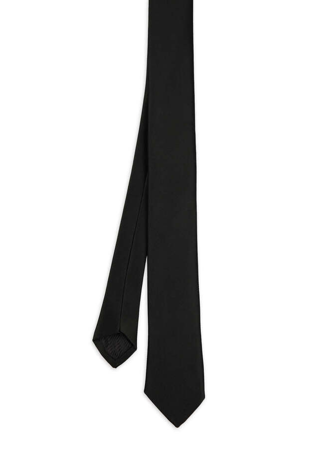 Siyah Saten Kravat Mendil Set - 2