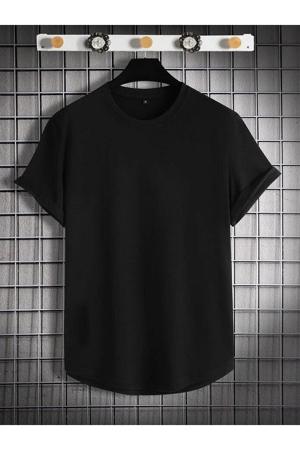 Erkek Siyah 2li Oval kesim Takım Şort T-shirt düz - 3