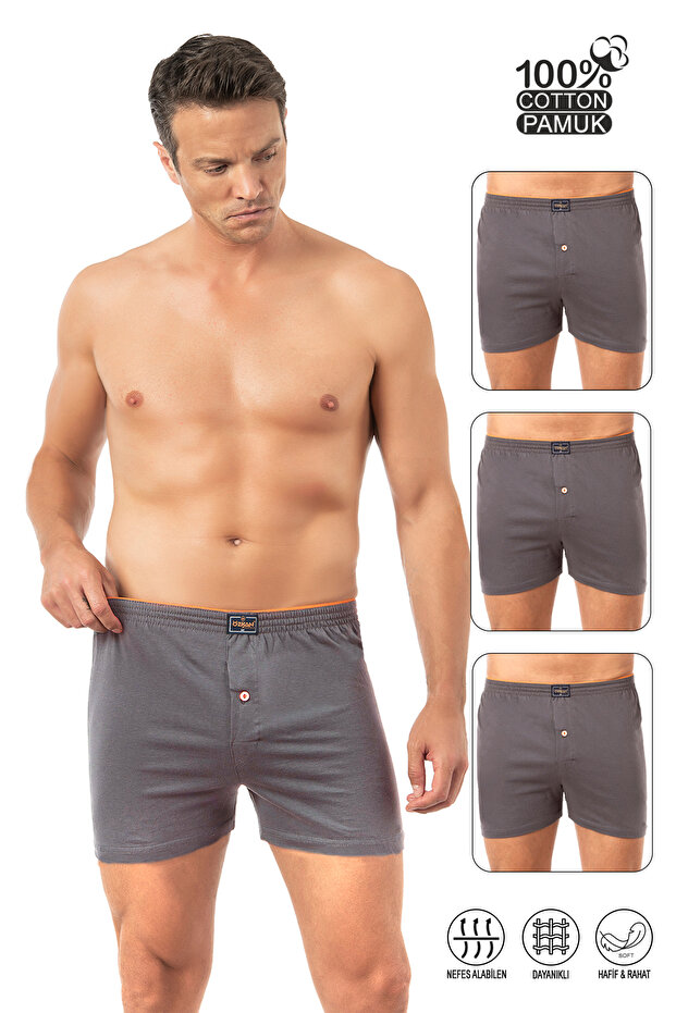 Özkan 0041 3-Pack Men's 100% Cotton Ribbed Classic Comfortable Cut Towel Waist Single Jersey Combed Cotton Boxer