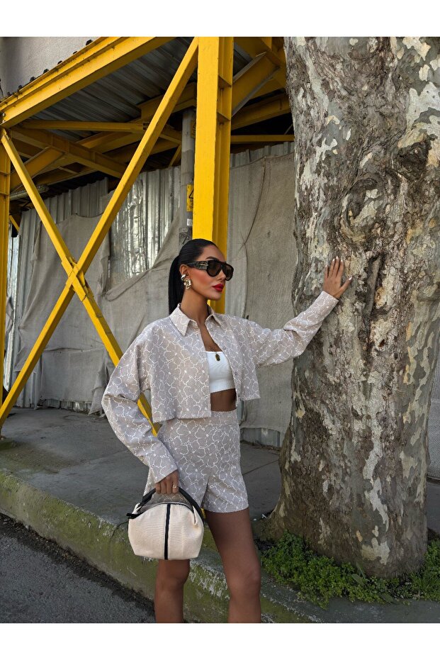 Tasarım Keten Takım Şortlu - 1