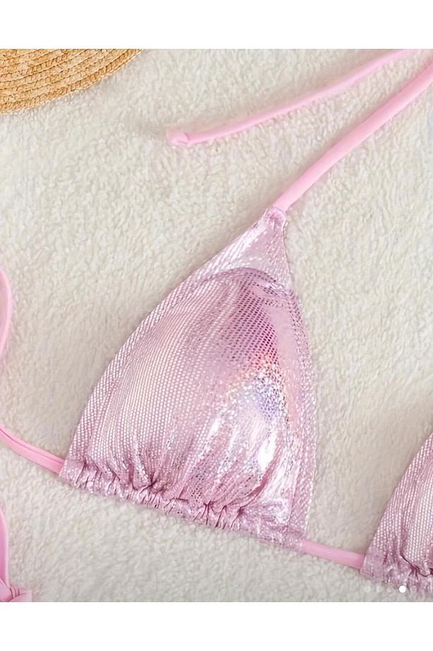 Seksi Polyester Yüksek Esneklikli Düz Renk Kolsuz Bikini Setleri, Konvansiyonel Alt, Örgü Kumaş, - 4